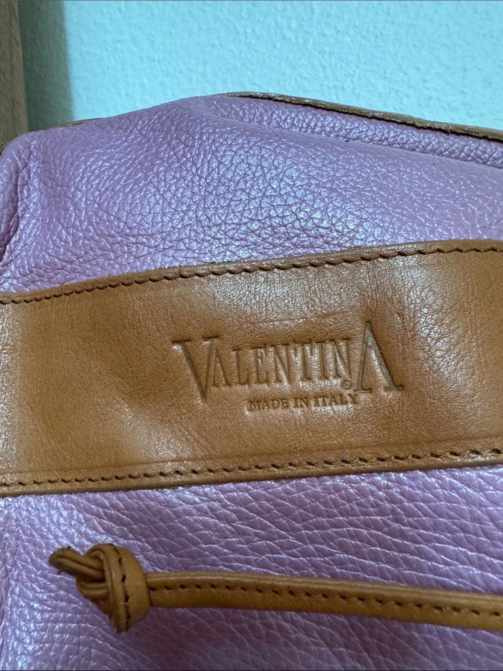 Valentina Pink and Tan Leather Drawstring Shoulder Bag
